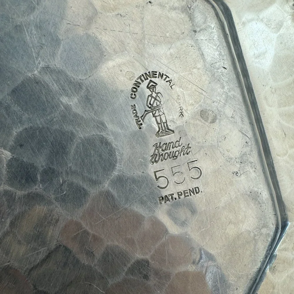 Vtg Deer‎ Geese Trade Continental Hand Wrought Hammered Aluminum Tray w Handles - Picture 5 of 11